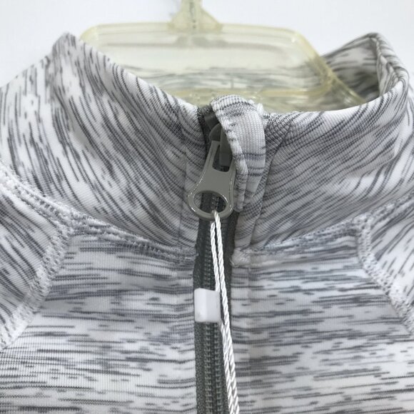 Fitted Cropped Zip Hoodie Jacket Thumb Holes Gray White L - Picture 3 of 12